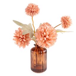 Candlelight Blush 24Cm Kiku Artificial Floral Arrangement In Amber Glass Vase - thumbnail 2