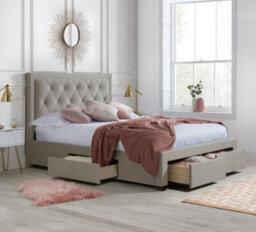 Woodbury Warm Stone Velvet Fabric 4 Drawer Storage Bed Frame - 5Ft King Size - thumbnail 1