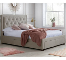 Woodbury Warm Stone Velvet Fabric 4 Drawer Storage Bed Frame - 5Ft King Size - thumbnail 2