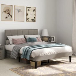 Homcom Double Bed Frame With 5-Level Adjustable Headboard Wooden Slats