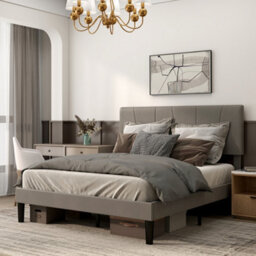 Homcom Double Bed Frame With 5-Level Adjustable Headboard Wooden Slats - thumbnail 2