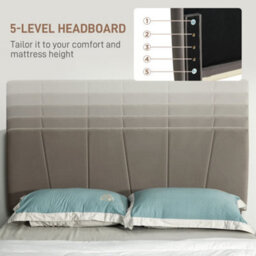 Homcom Double Bed Frame With 5-Level Adjustable Headboard Wooden Slats - thumbnail 4
