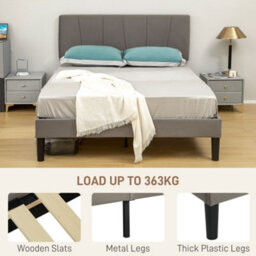 Homcom Double Bed Frame With 5-Level Adjustable Headboard Wooden Slats - thumbnail 6