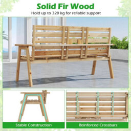 Outdoor Fir Wood Bench 2-3 Person Garden Bench W/ Backrest Natural - thumbnail 4
