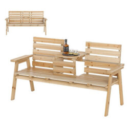 Outdoor Fir Wood Bench 2-3 Person Garden Bench W/ Backrest Natural - thumbnail 1