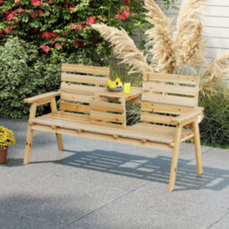 Outdoor Fir Wood Bench 2-3 Person Garden Bench W/ Backrest Natural - thumbnail 6
