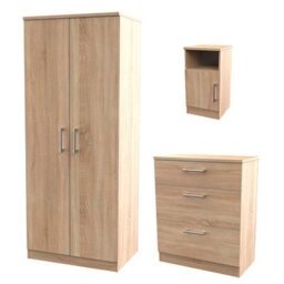 Brindisi Ready Assembled Matt Light Oak Effect 3 Piece Bedroom Furniture Set