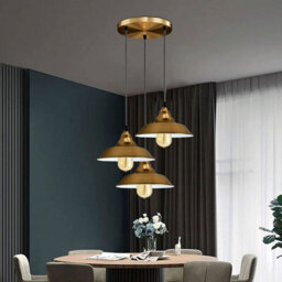 Ledsone 3 Head Industrial Retro Ceiling Pendant With Yellow Brass Metal And Adjustable Height For Kitchen - thumbnail 6