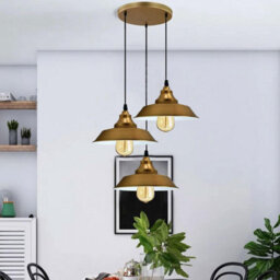 Ledsone 3 Head Industrial Retro Ceiling Pendant With Yellow Brass Metal And Adjustable Height For Kitchen - thumbnail 3