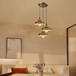 Ledsone 3 Head Industrial Retro Ceiling Pendant With Yellow Brass Metal And Adjustable Height For Kitchen - thumbnail 4