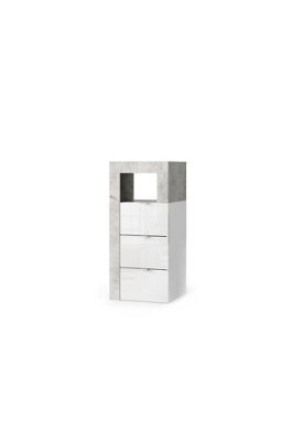 FurniComp LTD Furnicomp Lorenzo 3 Drawer White Gloss And Concrete Grey Small Chest Of Drawers - image 1
