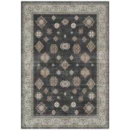 Black Bordered Floral Rug For Bedroom, & Living Room, 7mm Thick Stain-Resistant Traditional Rug - 160Cm X 230Cm - thumbnail 2
