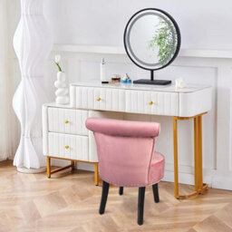 Fativo 1Pcs Crushed Velvet Vanity Stool Dressing Table Chair Bedroom Makeup Chair W/backrest, Pink - thumbnail 8