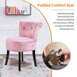 Fativo 1Pcs Crushed Velvet Vanity Stool Dressing Table Chair Bedroom Makeup Chair W/backrest, Pink - thumbnail 4