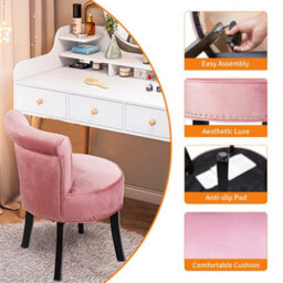 Fativo 1Pcs Crushed Velvet Vanity Stool Dressing Table Chair Bedroom Makeup Chair W/backrest, Pink - thumbnail 5