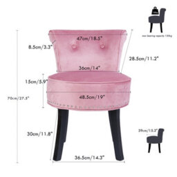 Fativo 1Pcs Crushed Velvet Vanity Stool Dressing Table Chair Bedroom Makeup Chair W/backrest, Pink - thumbnail 2