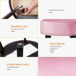 Fativo 1Pcs Crushed Velvet Vanity Stool Dressing Table Chair Bedroom Makeup Chair W/backrest, Pink - thumbnail 3