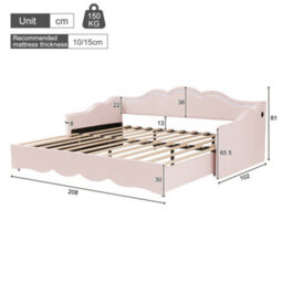 Matteo Pink Velvet Extendable Daybed With Led Lights & Usb Port (90X190Cm To 180X190Cm) - thumbnail 6