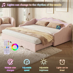 Matteo Pink Velvet Extendable Daybed With Led Lights & Usb Port (90X190Cm To 180X190Cm) - thumbnail 5