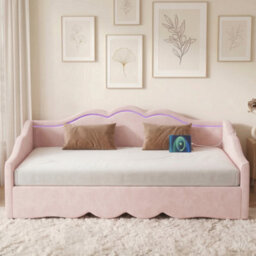 Matteo Pink Velvet Extendable Daybed With Led Lights & Usb Port (90X190Cm To 180X190Cm) - thumbnail 2