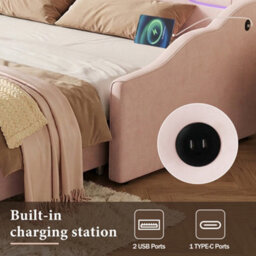 Matteo Pink Velvet Extendable Daybed With Led Lights & Usb Port (90X190Cm To 180X190Cm) - thumbnail 4