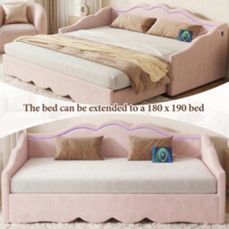 Matteo Pink Velvet Extendable Daybed With Led Lights & Usb Port (90X190Cm To 180X190Cm) - thumbnail 3