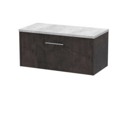 Hudson Reed Juno Wall Hung 1 Drawer Vanity & Bellato Grey Worktop, Metallic Slate Woodgrain, 805 X 390 mm - thumbnail 2