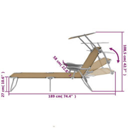 Berkfield Folding Sun Lounger With Canopy Steel Taupe - thumbnail 8