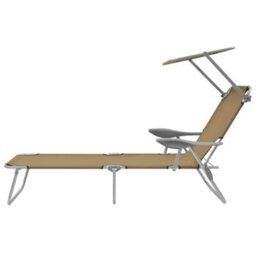 Berkfield Folding Sun Lounger With Canopy Steel Taupe - thumbnail 3