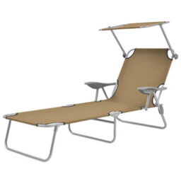 Berkfield Folding Sun Lounger With Canopy Steel Taupe - thumbnail 1