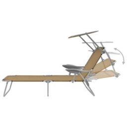 Berkfield Folding Sun Lounger With Canopy Steel Taupe - thumbnail 4