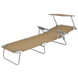 Berkfield Folding Sun Lounger With Canopy Steel Taupe - thumbnail 2