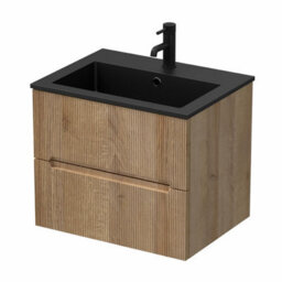 Affine 600mm Bathroom Cloakroom Vanity Unit Basin Sink Wall Hung Fluted Oak Unit - thumbnail 4