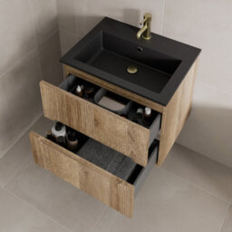 Affine 600mm Bathroom Cloakroom Vanity Unit Basin Sink Wall Hung Fluted Oak Unit - thumbnail 3