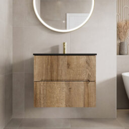 Aveli 600mm Bathroom Cloakroom Vanity Unit Basin Sink Wall Hung Fluted Oak Unit
