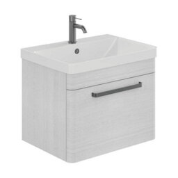 Plum&clay Emery Textured White Wall Hung Bathroom Vanity Unit & Basin Set With Gun Grey Handles (W)60Cm (H)46Cm - thumbnail 1