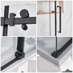 Homestylestore Black Reversible Corner Frameless Sliding Door Shower Enclosure With Light Grey Slate Effect Tray 1400 X 900mm - thumbnail 3