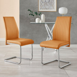 Furniturebox Set Of 2 - Lorenzo Modern Dining Chairs - Mustard Faux Leather Chrome Leg Dining Chairs - Kitchen Dining Room Chairs - thumbnail 2