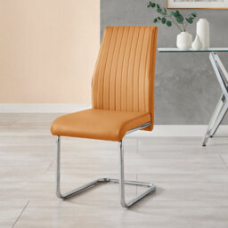 Furniturebox Set Of 2 - Lorenzo Modern Dining Chairs - Mustard Faux Leather Chrome Leg Dining Chairs - Kitchen Dining Room Chairs - thumbnail 4