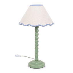 Valuelights Bobbles Sage Green Bobbin Table Lamp With Blue Trim Scallop Shade - Led Bulb Included - thumbnail 2
