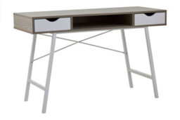 Orsina Two Drawer Light Oak Veneer Desk,wood Desk With Angular White Metal Legs,modern Design Wooden Workstation - thumbnail 1
