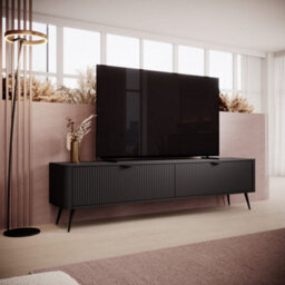 Arte Lante Modern Black Tv Cabinet 2000mm H510mm D380mm With Two Pull-Down Doors And Two Closed Compartments - thumbnail 3