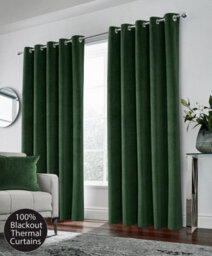 Luxury Enhanced Living Green Velvet, Supersoft, 100% Blackout, Thermal Pair Of Curtains With Eyelet Top - 46 X 72 Inch (117X183Cm)