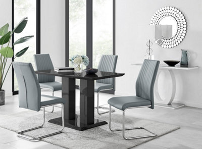 Furniturebox Imperia 4 Modern Black High Gloss Dining Table And 4 Elephant Grey Lorenzo Chrome Dining Chairs Set - image 1