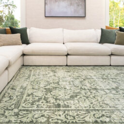 Loomed Floral Design Cotton Chenille Rug Green Ivory Machine Washable 240Cm X 330Cm - thumbnail 4