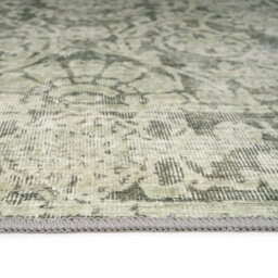 Loomed Floral Design Cotton Chenille Rug Green Ivory Machine Washable 240Cm X 330Cm - thumbnail 9