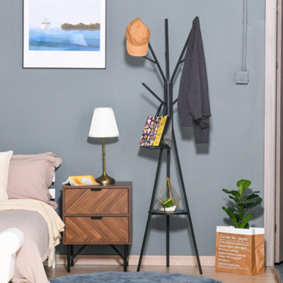 Homcom 180Cm Free Standing Coat Rack Metal Shelf Holder Stand Hat Hanger Black - image 1