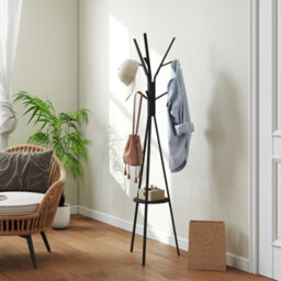 Homcom 180Cm Free Standing Coat Rack Metal Shelf Holder Stand Hat Hanger Black - thumbnail 7