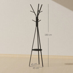 Homcom 180Cm Free Standing Coat Rack Metal Shelf Holder Stand Hat Hanger Black - thumbnail 3