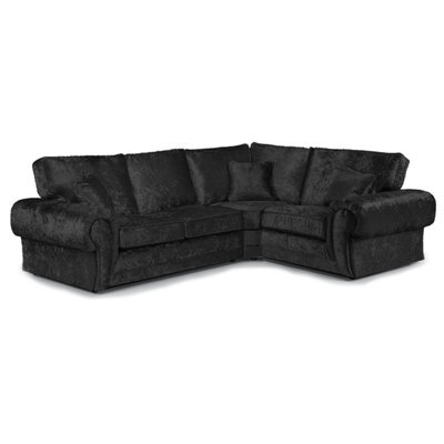 Furnishings For Less UK Chelsea Black Crushed Velvet Large 4 Seater Corner Sofa 2 Corner 1 Rolled Arms